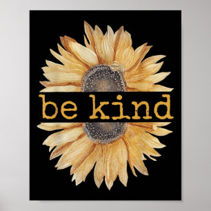 Be Kind Zonnebloem Retro Schattige Graphic Kindn Poster