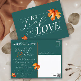 Be Leaf In Love Blauwgroen Herfst Bruiloft Save th Briefkaart