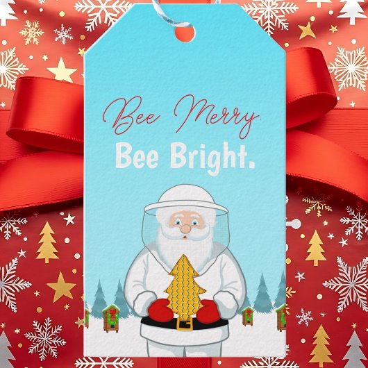 Be Merry. Be Bright. Christmas Beekeeper Santa Cadeaulabel