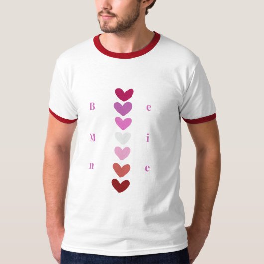 Be Mine Minimal Heart Stack Valentine T-Shirt (Devant)