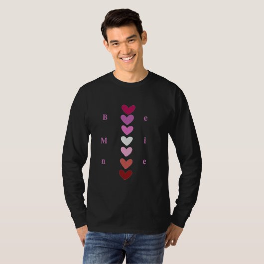 Be Mine Minimal Heart Stack Valentine T-Shirt (Devant entier)