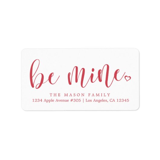 Be Mine Red Script - Aangepaste achtergrondkleur Etiket (Voorkant)