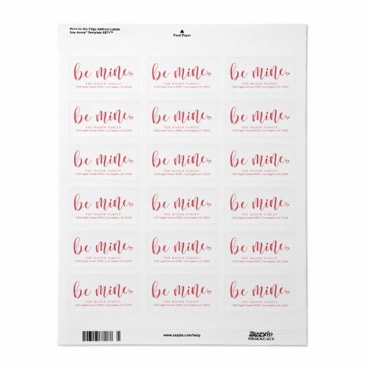 Be Mine Red Script - Aangepaste achtergrondkleur Etiket (Full Sheet)