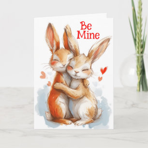 Be Mine: Schattige konijntjes knuffelen Kaart