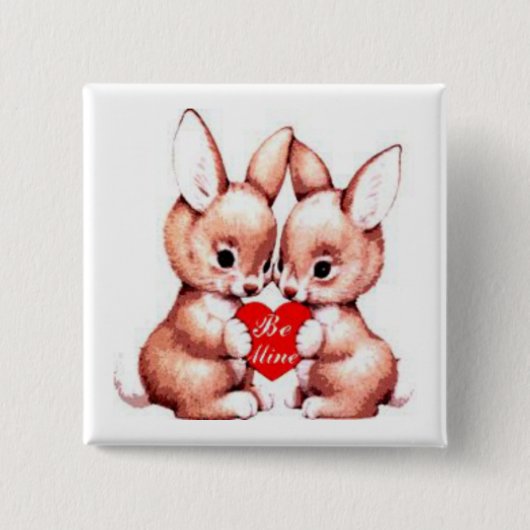 Be Mine Valentijn Bunnies Button (Voorkant)