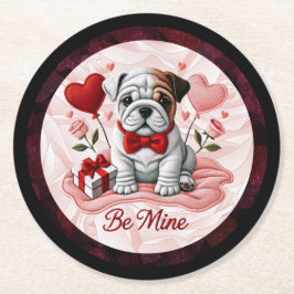Be Mine Valentijn Engels Bulldog Papier Onderzette Ronde Kartonnen Onderzetter
