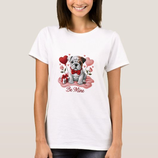 Be Mine Valentijn Engelse Bulldog T-shirt (Voorkant)