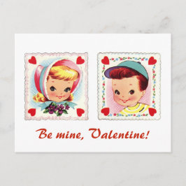 Be Mine Valentijn Retro Leuke Jongen en Meisje Feestdagenkaart