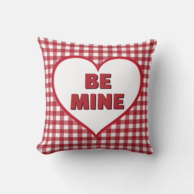 Be Mine Valentine Red and White Plaid Gingham Kussen (Voorkant)