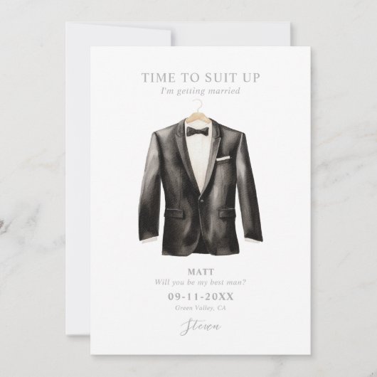 Be My Best Man Waterverf Zwart & Wit Tuxedo Kaart (Voorkant)