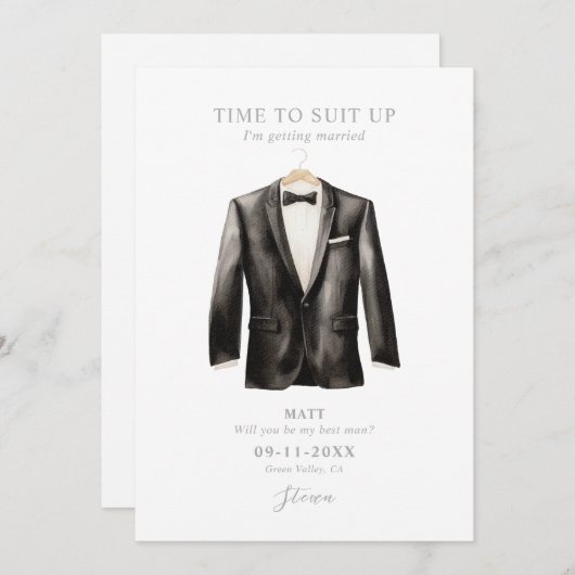 Be My Best Man Waterverf Zwart & Wit Tuxedo Kaart (Voorkant / Achterkant)
