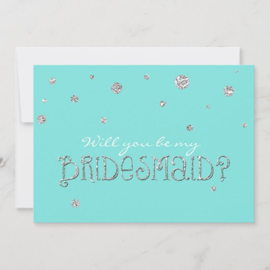 BE MY BRIDESMAID Aqua Blue Silver Glitter Kaart (Voorkant)