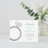 Be My Bridesmaid Aqua Diamond Ring Aangepaste naam Kaart (Staand voorkant)