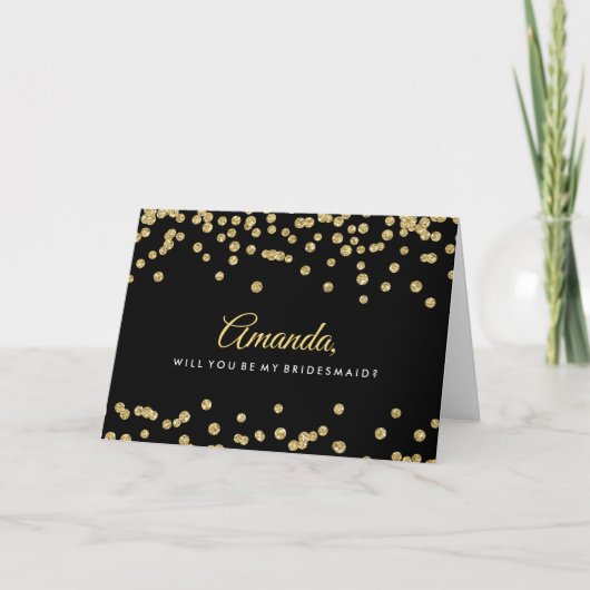 Be My Bridesmaid Gold Faux Glitter Confetti Zwart (Voorkant)