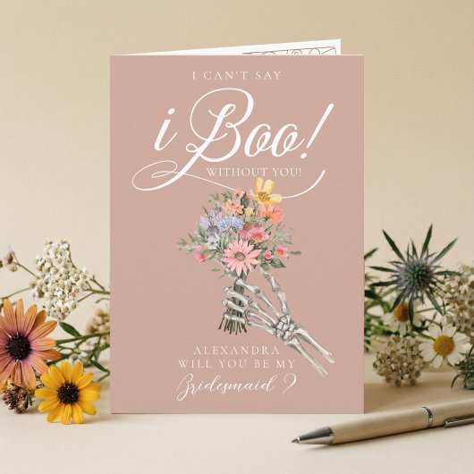 Be My Bridesmaid? Gothic Skeleton Boho Wildflowers Kaart