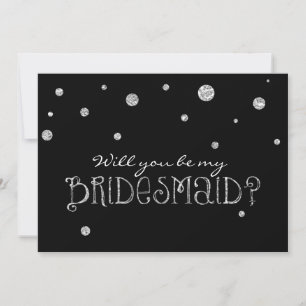 BE MY BRIDESMAID Zwart Zilver Glitter Moderne Kaar Kaart