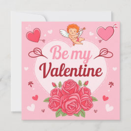 Be my valentine Cupid roses Feestdagenkaart