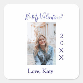 Be my valentine love name purple year photo simple vierkante sticker