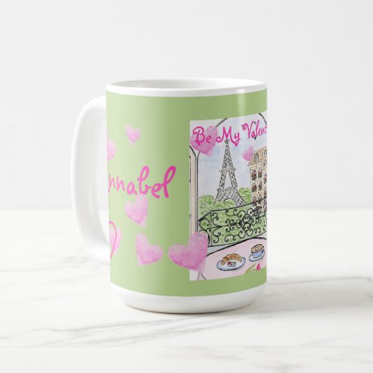 Be My Valentine Paris Eiffel Tower Personalize Koffiemok (Voorkant links)