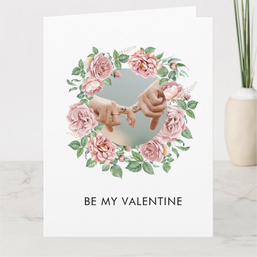 BE MY VALENTINE Photo en Rose Wreath Carte blanche (Devant)