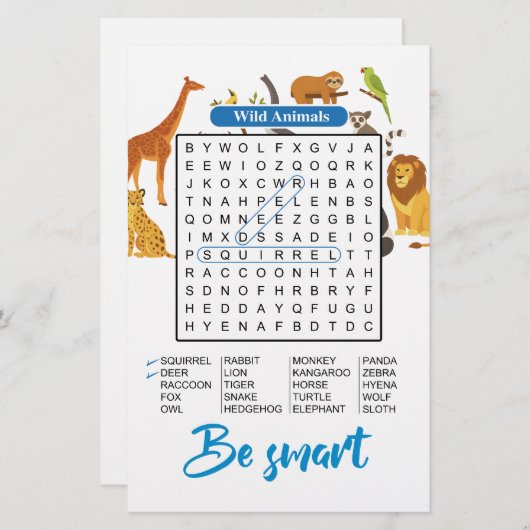 Be Smart – Wild Animals Word Search (Voorkant / Achterkant)