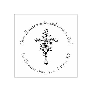 BE STEL Floral Cross Religious Scripts Verse Rubberstempel