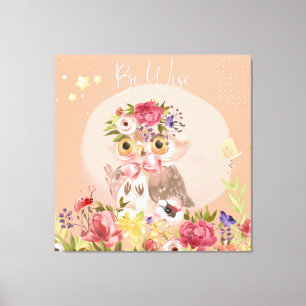 Be Wise Inspirerend Woodland Owl Floral Nursery Canvas Afdruk