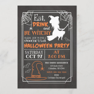 Be Witchy Halloween Party Invitation Kaart