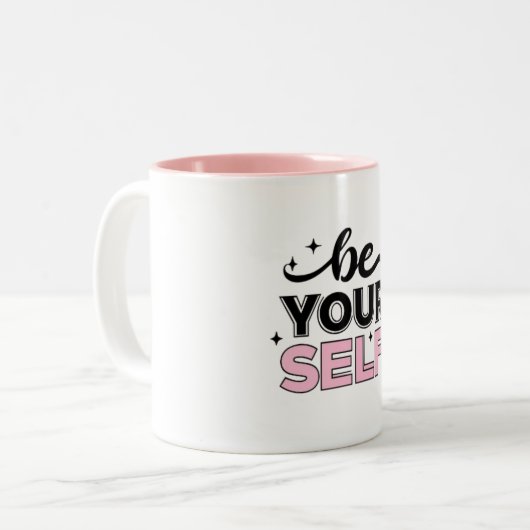 "Be Your Self" Inspirational Black and Pink Mug (Devant gauche)