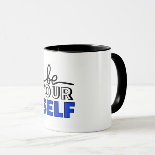 "Be Your Self" Inspirational Black and White Mug Mok (Voorkant rechts)