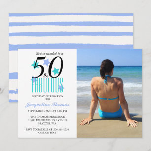 Beach 50 en Fabulous Birthday Photo Invitation Kaart