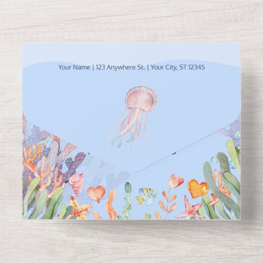 Beach All in One Wedding Invitation All In One Uitnodiging (Achterkant)