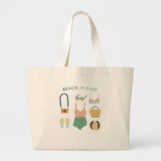 "Beach, alsjeblieft" Grote Canvas tas, aanvaller Grote Tote Bag