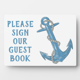 Beach Anchor Blue Nautical Weddenschap Book Sign Fotoplaat