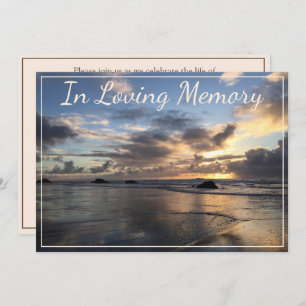 Beach and Clouds at Sunset Memorial Service Invite Kaart
