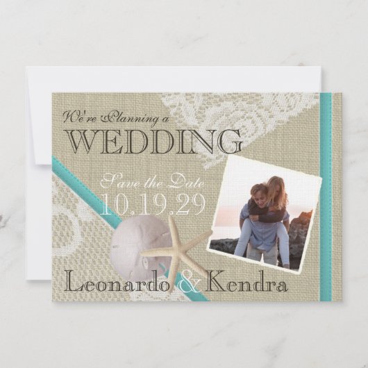 Beach and  Lace Romantic Save the Date (Voorkant)