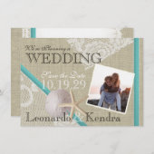 Beach and  Lace Romantic Save the Date (Voorkant / Achterkant)