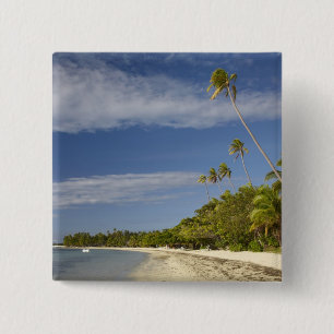 Beach and palm bomen, Plantation Island Resort Vierkante Button 5,1 Cm
