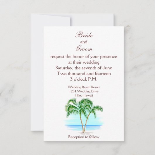 Beach and Palm Trees Wedding Invitation Kaart (Voorkant)