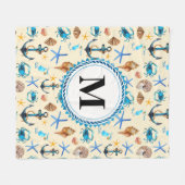 Beach and Zee Life Threaded Pattern Monogram Fleece Deken (Voorkant (Horizontaal))