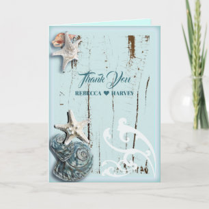 Beach Aqua Blue Seashell bruiloft Dank u Bedankkaart