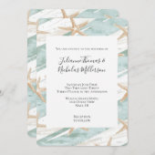 Beach Aqua Mint Starfish Stripes Wedding Kaart (Voorkant / Achterkant)