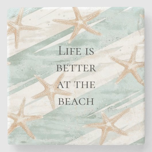 Beach Aqua Mint Starfish Stripes Wedding Stenen Onderzetter (Voorkant)