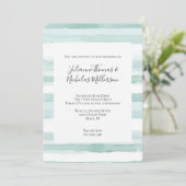 Beach Aqua Mint Stripes Trouwen Kaart (Staand voorkant)