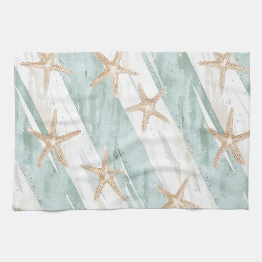 Beach Aqua Mint Zeester Strepen   Theedoek (Horizontaal)