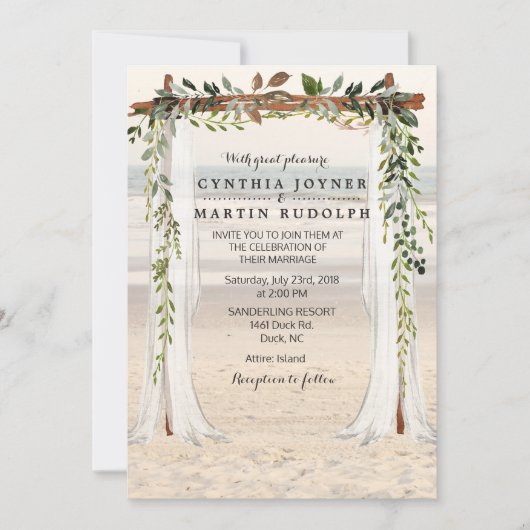 Beach Arbor Wedding Invitation Kaart (Voorkant)