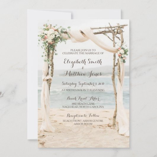 Beach Arbor Wedding Invitation Kaart (Voorkant)