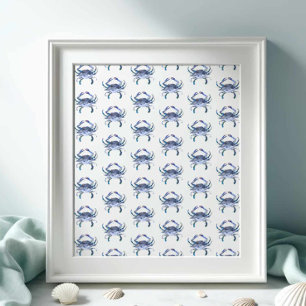 Beach Art Waterverf Coastal Blue Crab Pattern Poster