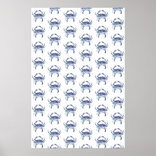 Beach Art Waterverf Coastal Blue Crab Pattern Poster (Voorkant)