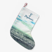 Beach Artistic Ocean Zee Blue Monogram Initiaal Kleine Kerstsok (Voorkant (Hangend))
